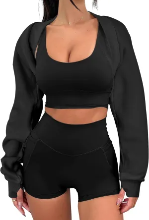 ANRABESS Womens Cropped Sweatshirt Long Sleeve Bolero Cardigan Open Front Shrug Workout Thumb Hole Y2K Tops Preppy Clothes