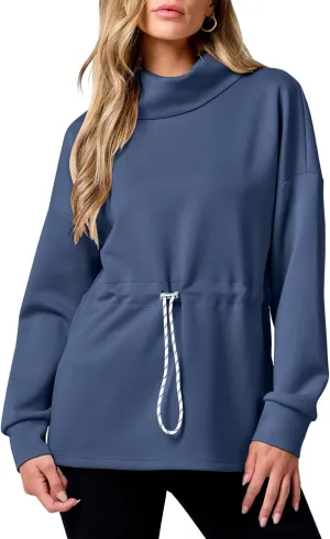 ANRABESS Womens Turtleneck Sweatshirts Drawstring Waist Pullover Tops Loose Fit Long Sleeve Hoodies 2024 Fall Preppy Outfits