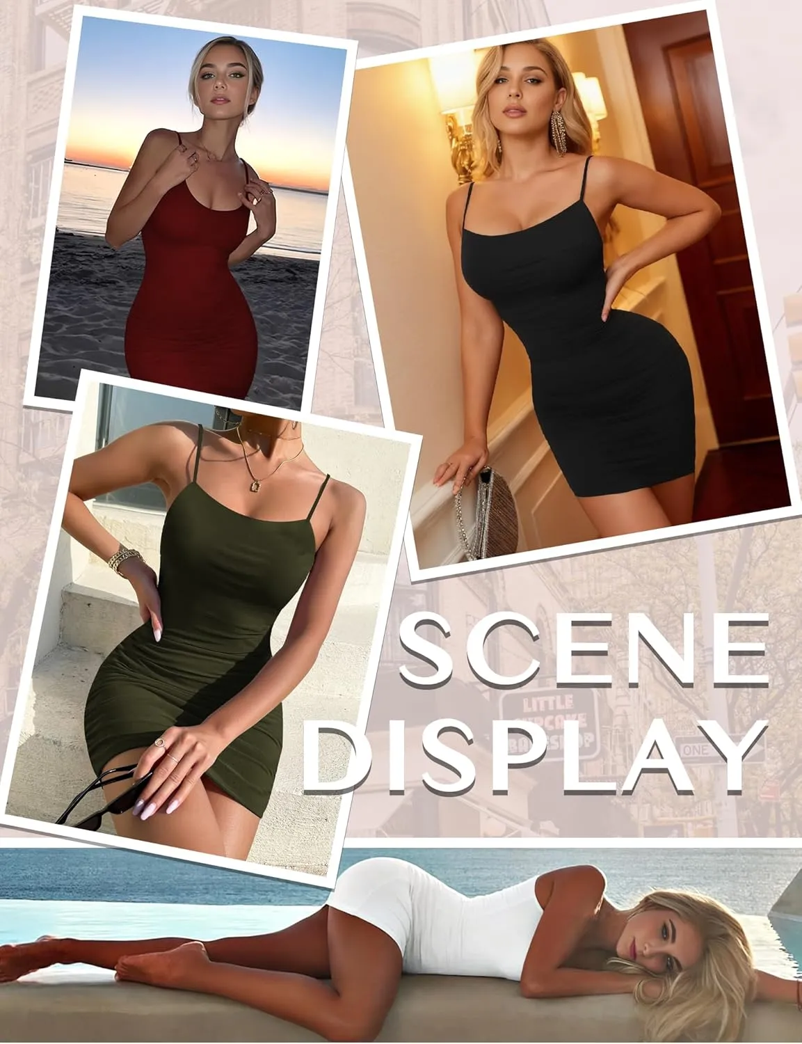 AURUZA Mini Dresses for Women, Sexy Bodycon Dresses Women 2024, Summer Little Backless Spaghetti Strap Tight Party Club Dress