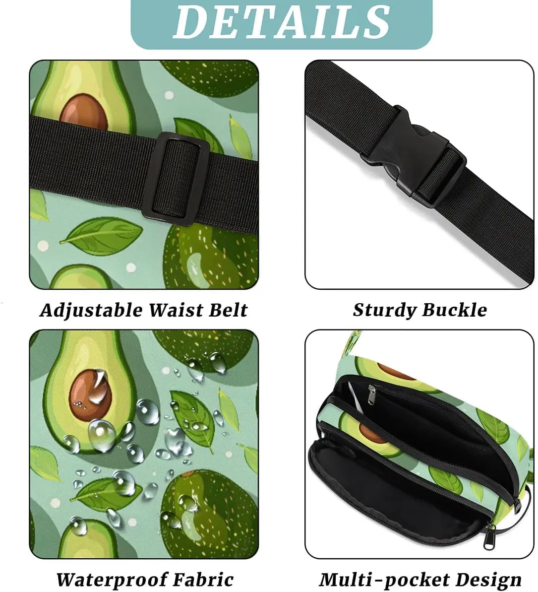 Avocado Leaf Crossbody Bags for Women Trendy Waterproof Fanny Pack with Adjustable Strap Fanny Pack for Travel Shopping Running and Daily Use