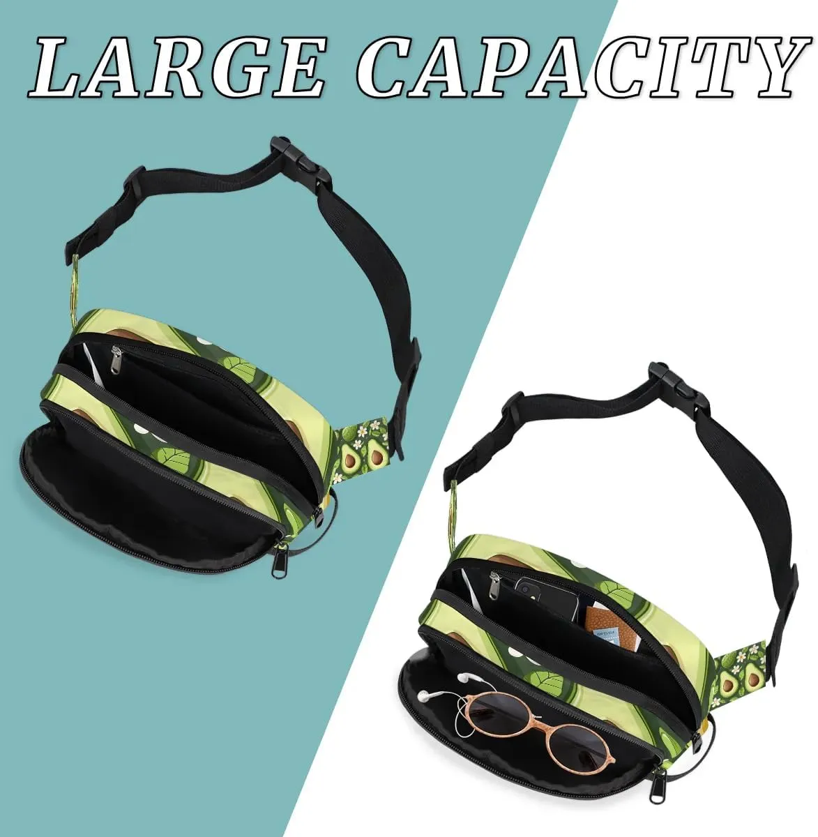 Avocado Leaf Flower Crossbody Bags for Women Trendy Waterproof Fanny Pack with Adjustable Strap Fanny Pack for Travel Shopping Running and Daily Use