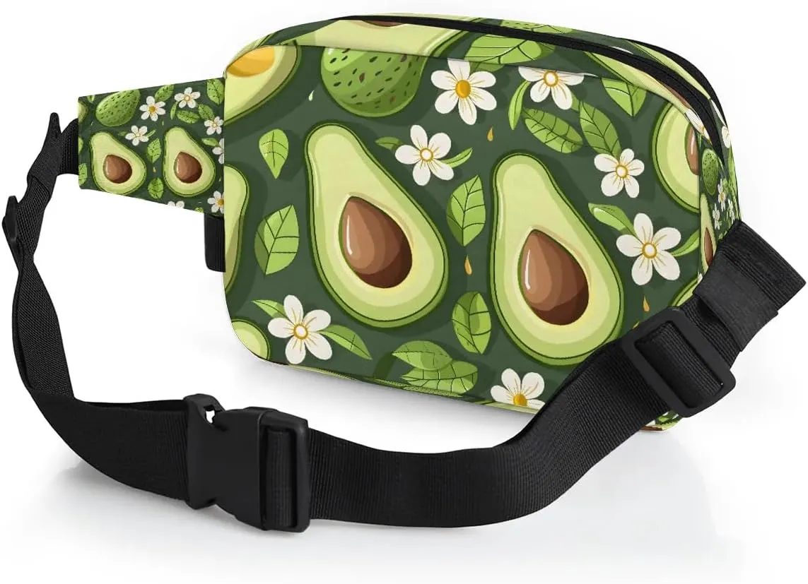 Avocado Leaf Flower Crossbody Bags for Women Trendy Waterproof Fanny Pack with Adjustable Strap Fanny Pack for Travel Shopping Running and Daily Use