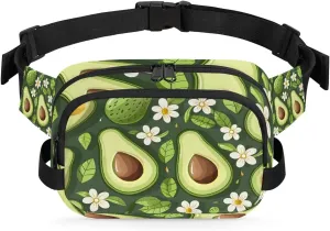 Avocado Leaf Flower Crossbody Bags for Women Trendy Waterproof Fanny Pack with Adjustable Strap Fanny Pack for Travel Shopping Running and Daily Use