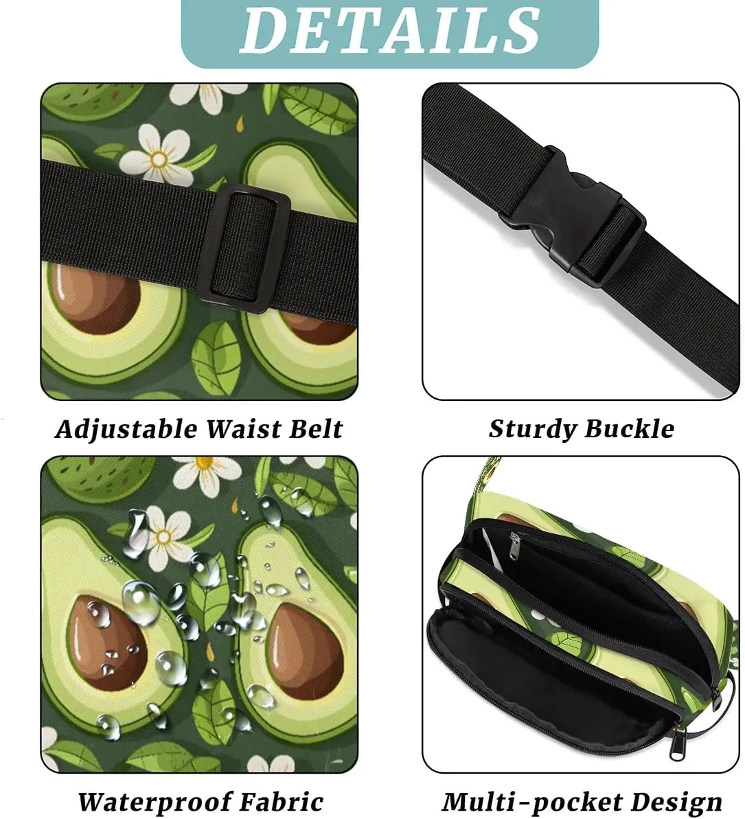 Avocado Leaf Flower Crossbody Bags for Women Trendy Waterproof Fanny Pack with Adjustable Strap Fanny Pack for Travel Shopping Running and Daily Use