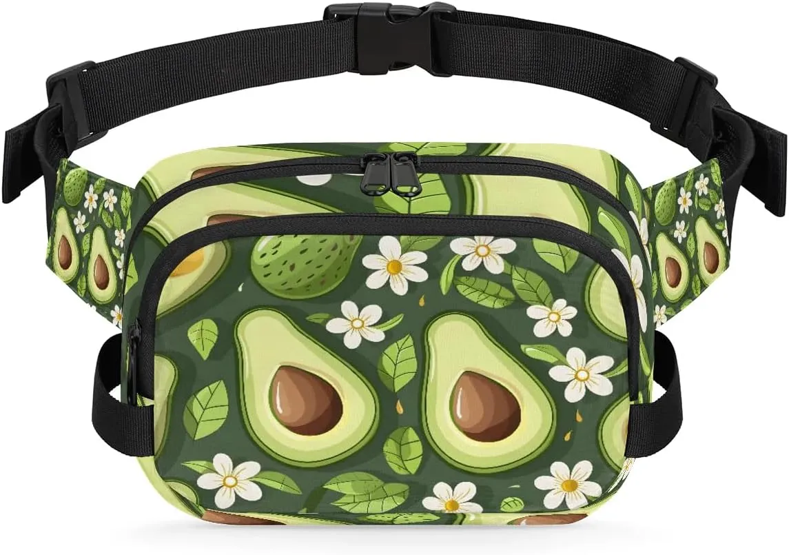 Avocado Leaf Flower Crossbody Bags for Women Trendy Waterproof Fanny Pack with Adjustable Strap Fanny Pack for Travel Shopping Running and Daily Use