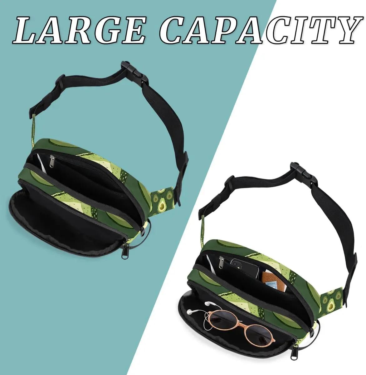 Avocado Print Crossbody Bags for Women Trendy Waterproof Fanny Pack with Adjustable Strap Fanny Pack for Travel Shopping Running and Daily Use