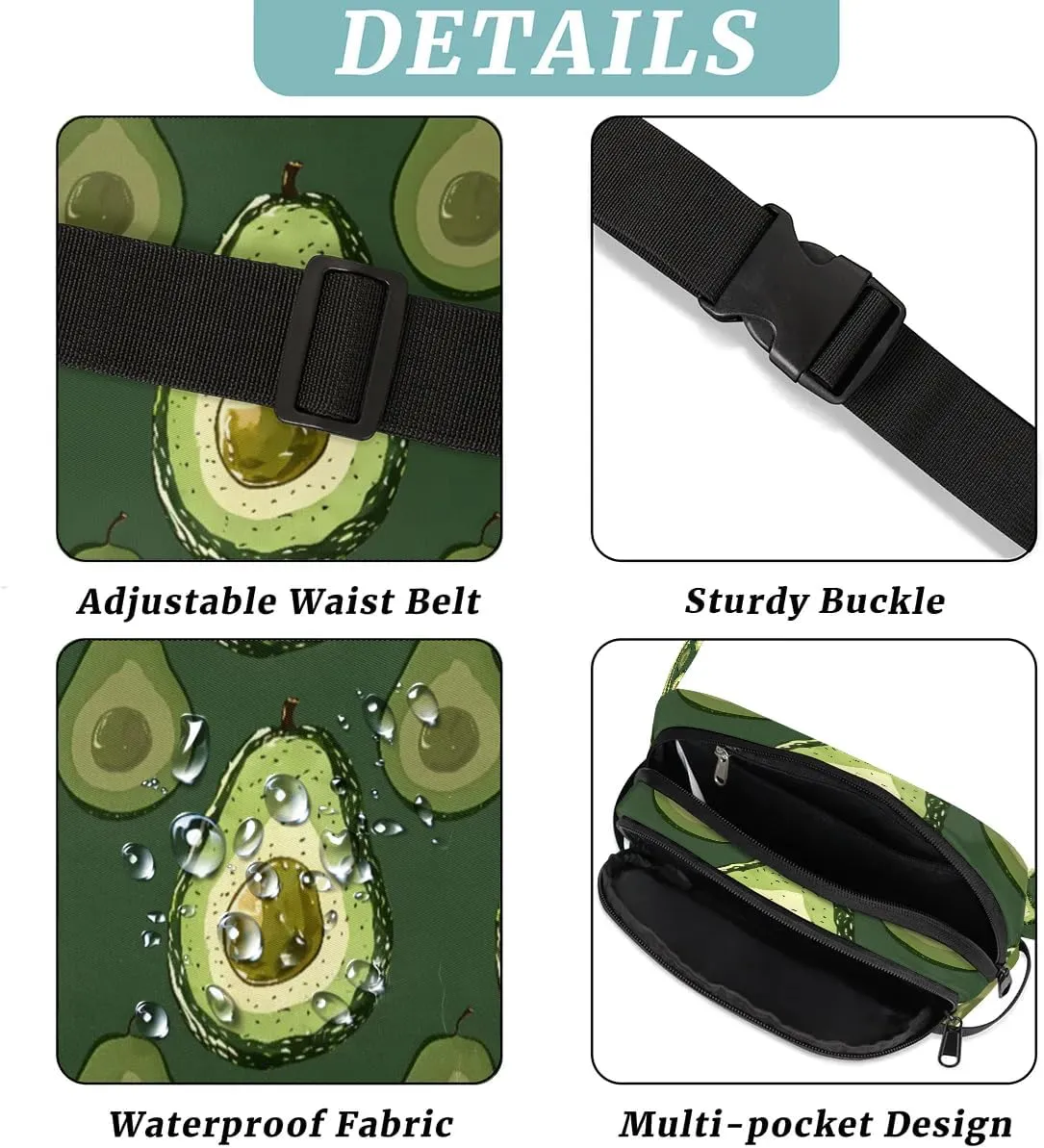 Avocado Print Crossbody Bags for Women Trendy Waterproof Fanny Pack with Adjustable Strap Fanny Pack for Travel Shopping Running and Daily Use