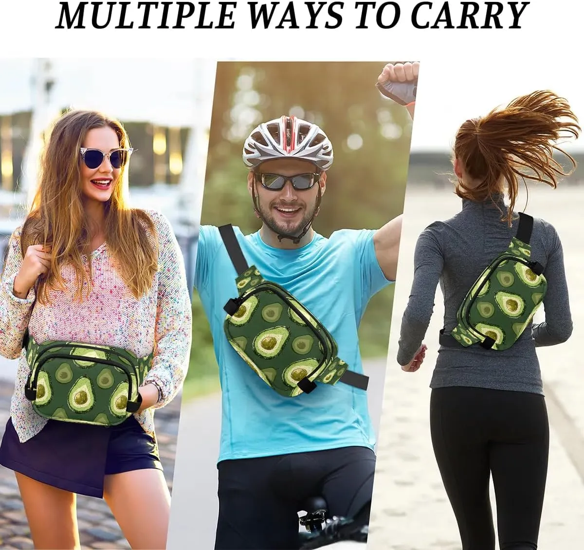 Avocado Print Crossbody Bags for Women Trendy Waterproof Fanny Pack with Adjustable Strap Fanny Pack for Travel Shopping Running and Daily Use