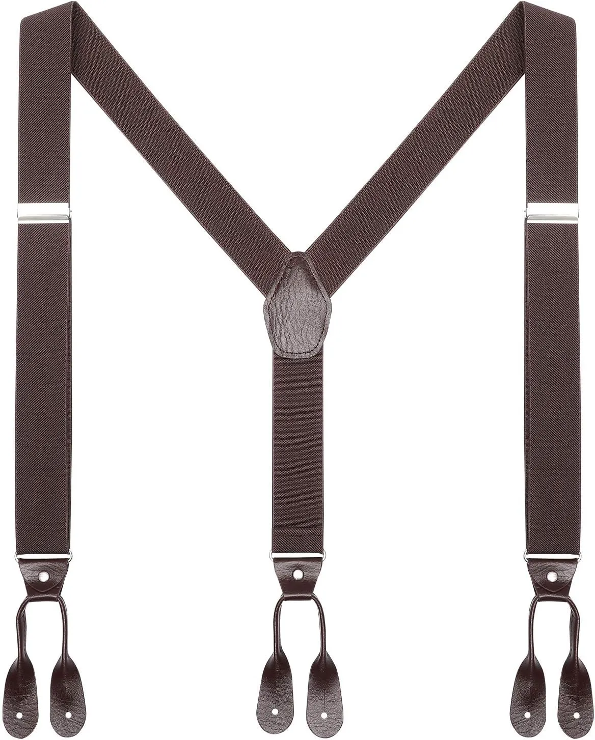 AWAYTR Mens Brown Button End Suspenders - Adjustable Elastic Y Shape Tuxedo Suspender