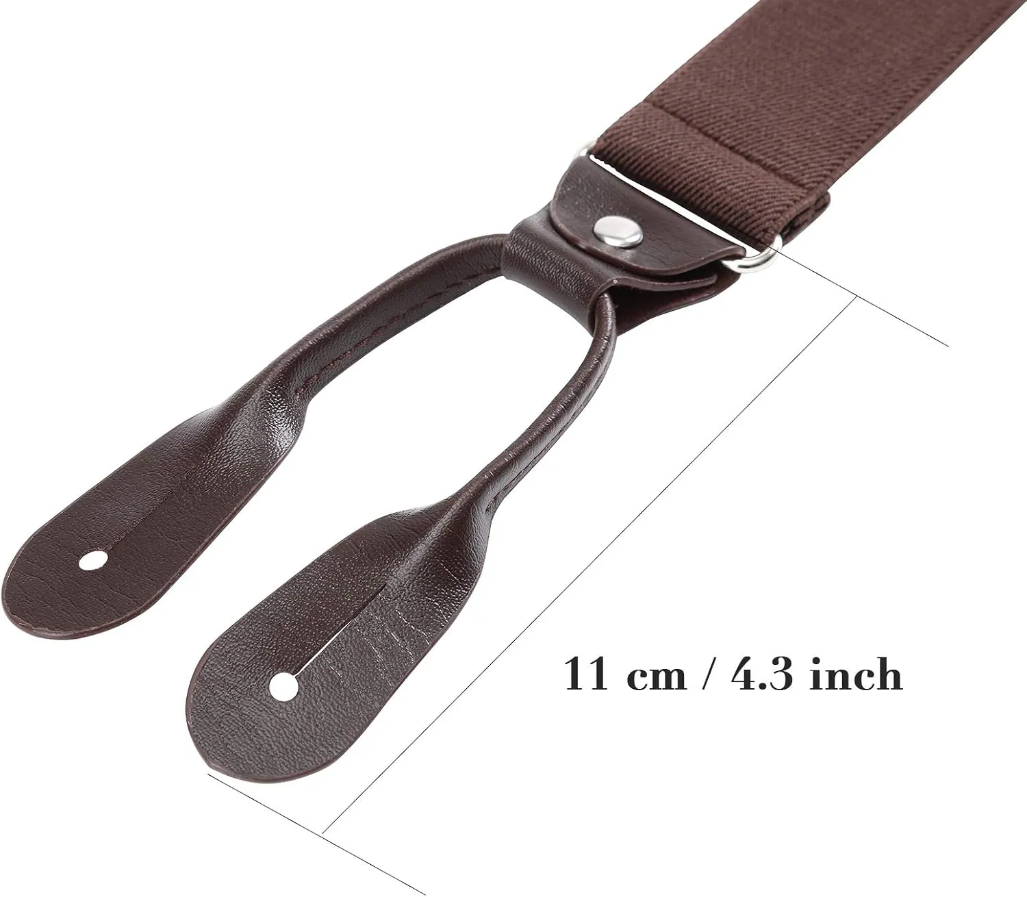 AWAYTR Mens Brown Button End Suspenders - Adjustable Elastic Y Shape Tuxedo Suspender