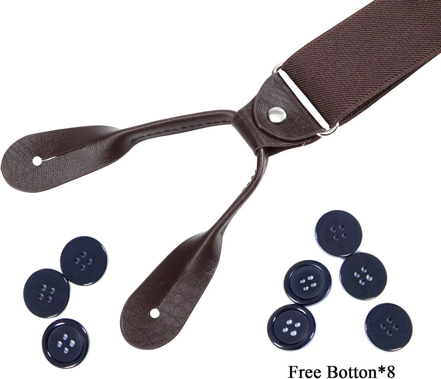 AWAYTR Mens Brown Button End Suspenders - Adjustable Elastic Y Shape Tuxedo Suspender