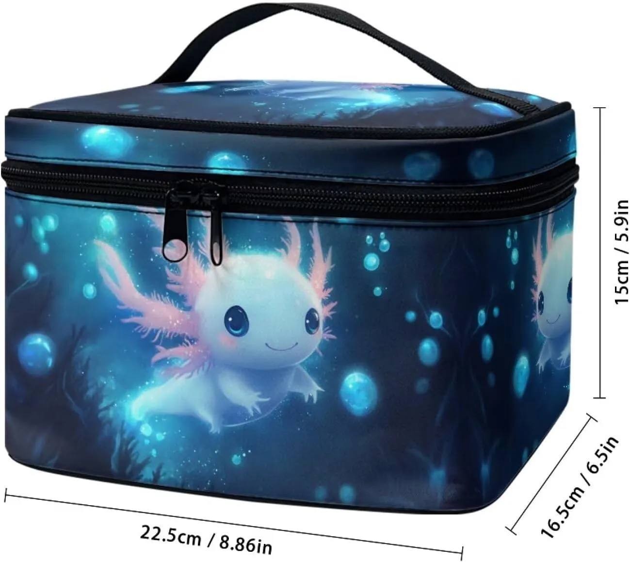 Axolotl Cute Cosmetic Bag Blue Personalized Makeup Bag with Dual Zipper Lightweigt Cosmetic Pouch for Daily Use Casual Tarot Card Storage Bags for Women