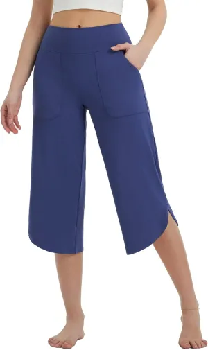 baleaf Capris Pants for Women Yoga Capri Leggings with Pockets Loose High Waist Crop Workout Pants Wide Leg Casual Summer