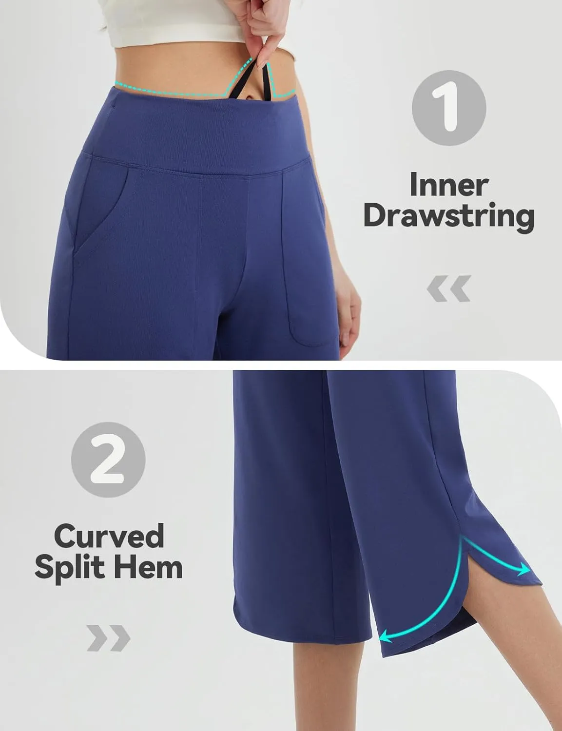 baleaf Capris Pants for Women Yoga Capri Leggings with Pockets Loose High Waist Crop Workout Pants Wide Leg Casual Summer