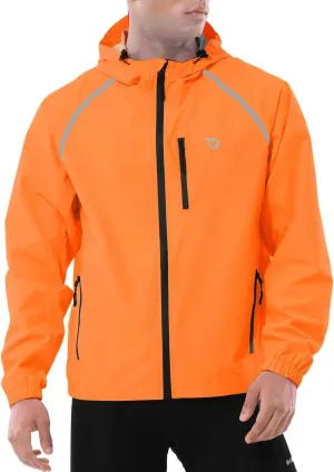 baleaf Men's Rain Jacket Waterproof Windbreaker Running Cycling Golf Hiking Gear Hood Lightweight Reflective Packable