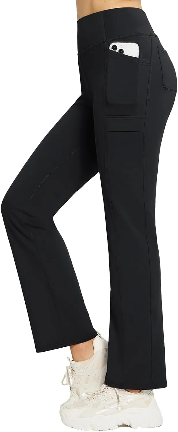 baleaf Women's Fleece Lined Pants Yoga Pants Warm Thermal Winter High Waisted Straight Leg Leggings with 6 Pockets