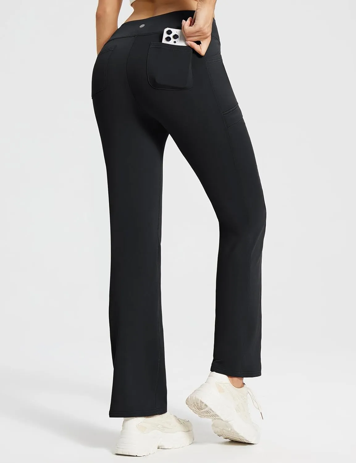 baleaf Women's Fleece Lined Pants Yoga Pants Warm Thermal Winter High Waisted Straight Leg Leggings with 6 Pockets