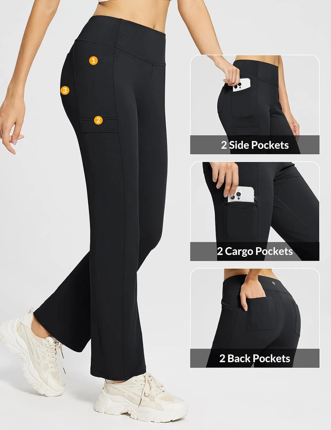 baleaf Women's Fleece Lined Pants Yoga Pants Warm Thermal Winter High Waisted Straight Leg Leggings with 6 Pockets