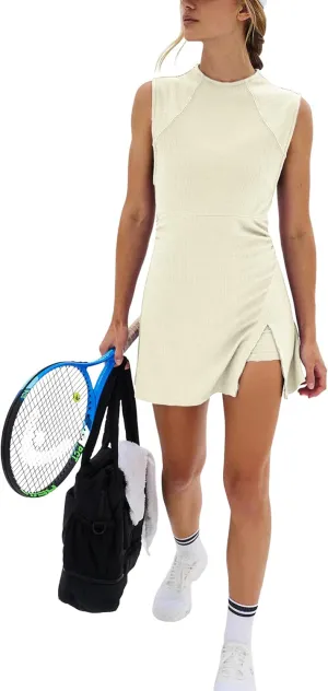 Bankeng Womens Workout Set Tennis Dress Built in Shorts Open Back knitted Athletic Dresses
