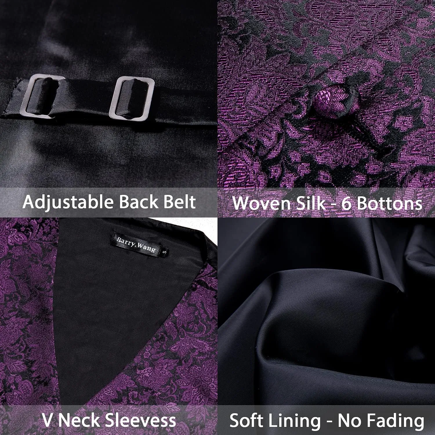 Barry.Wang Mens Paisley V-neck Suit Vest Formal/Leisure Silk Jacquard Waistcoat Tie Set 5PCS