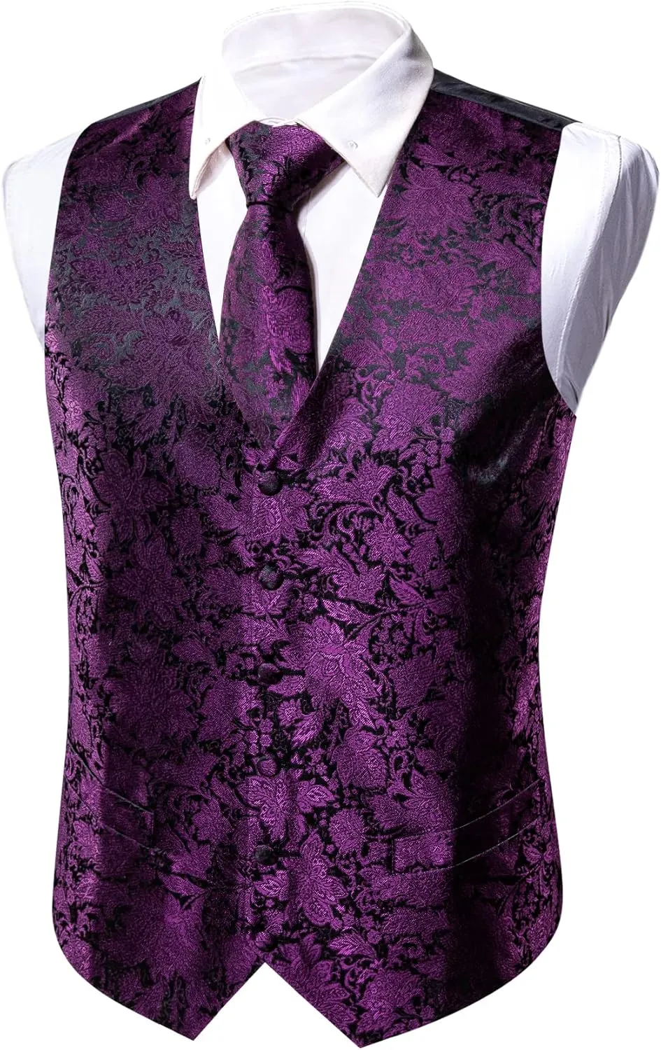 Barry.Wang Mens Paisley V-neck Suit Vest Formal/Leisure Silk Jacquard Waistcoat Tie Set 5PCS