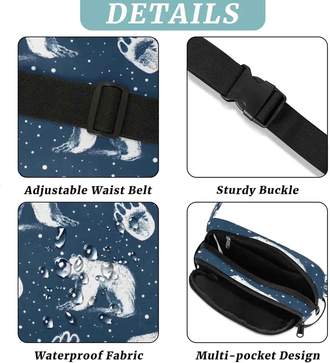 Bear Paw Print Crossbody Bags for Women Trendy Waterproof Fanny Pack with Adjustable Strap Fanny Pack for Travel Shopping Running and Daily Use