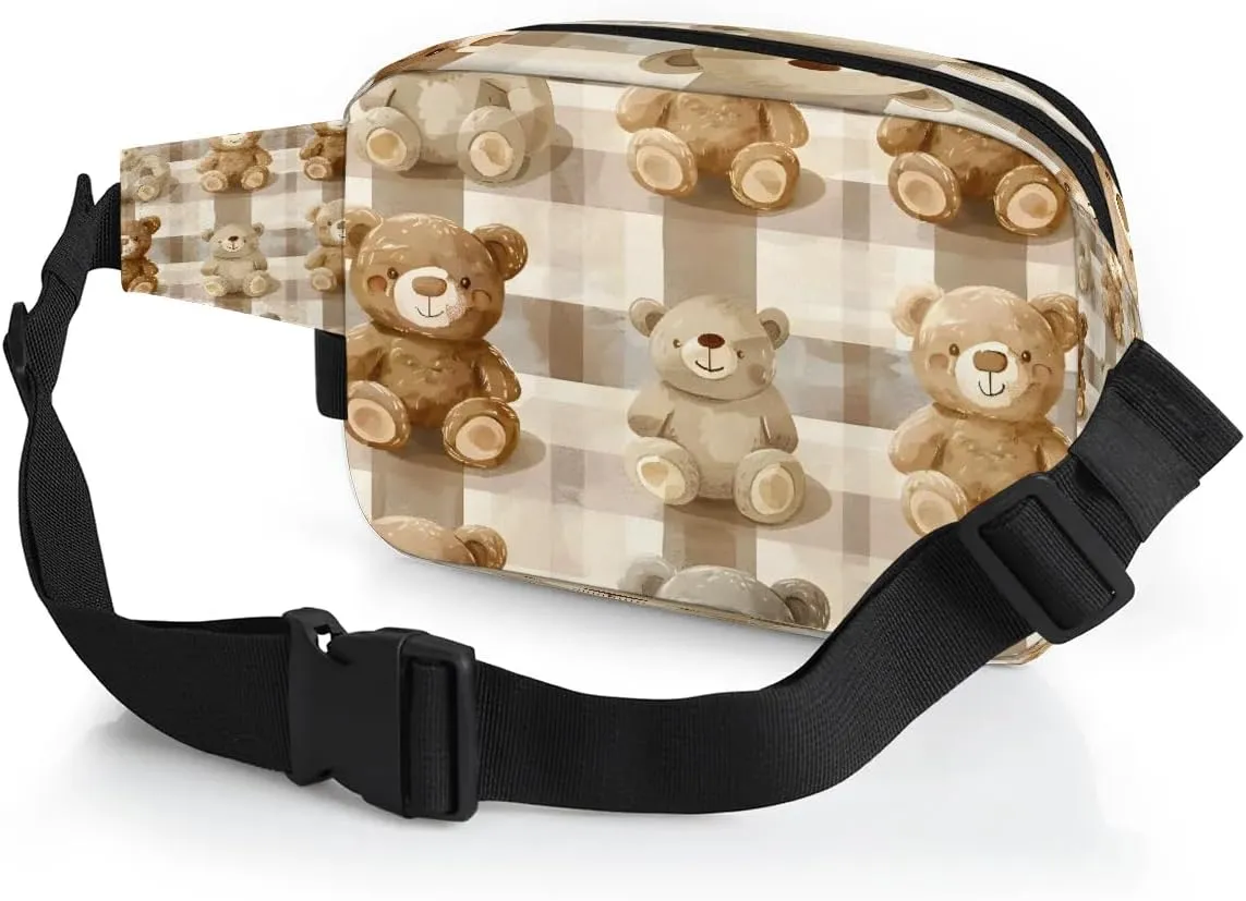 Bears Plaid Crossbody Bags for Women Trendy Waterproof Fanny Pack with Adjustable Strap Fanny Pack for Travel Shopping Running and Daily Use