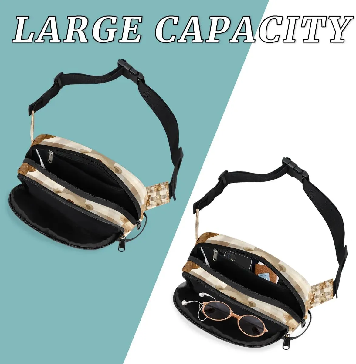 Bears Plaid Crossbody Bags for Women Trendy Waterproof Fanny Pack with Adjustable Strap Fanny Pack for Travel Shopping Running and Daily Use