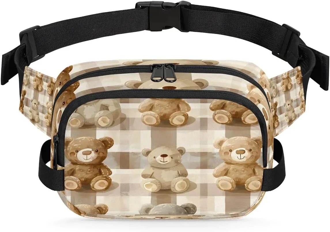 Bears Plaid Crossbody Bags for Women Trendy Waterproof Fanny Pack with Adjustable Strap Fanny Pack for Travel Shopping Running and Daily Use