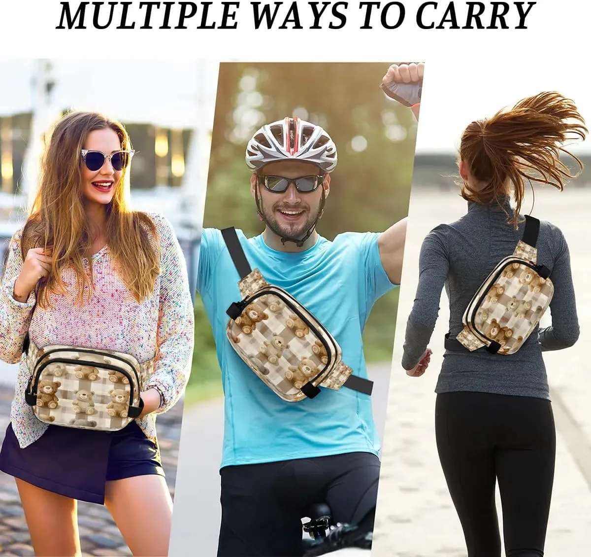Bears Plaid Crossbody Bags for Women Trendy Waterproof Fanny Pack with Adjustable Strap Fanny Pack for Travel Shopping Running and Daily Use