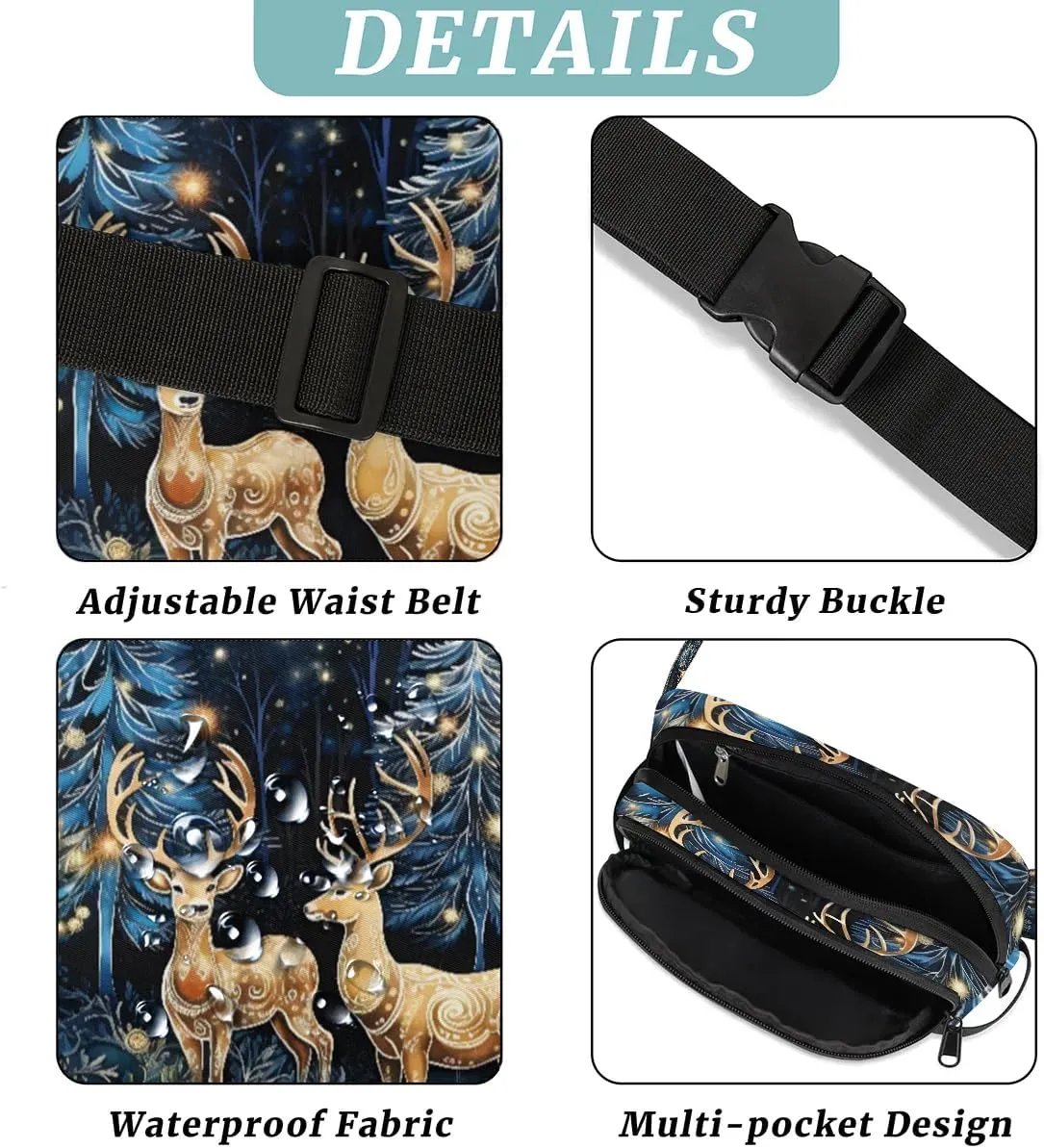 Beautiful Deer Crossbody Bags for Women Trendy Waterproof Fanny Pack with Adjustable Strap Fanny Pack for Travel Shopping Running and Daily Use