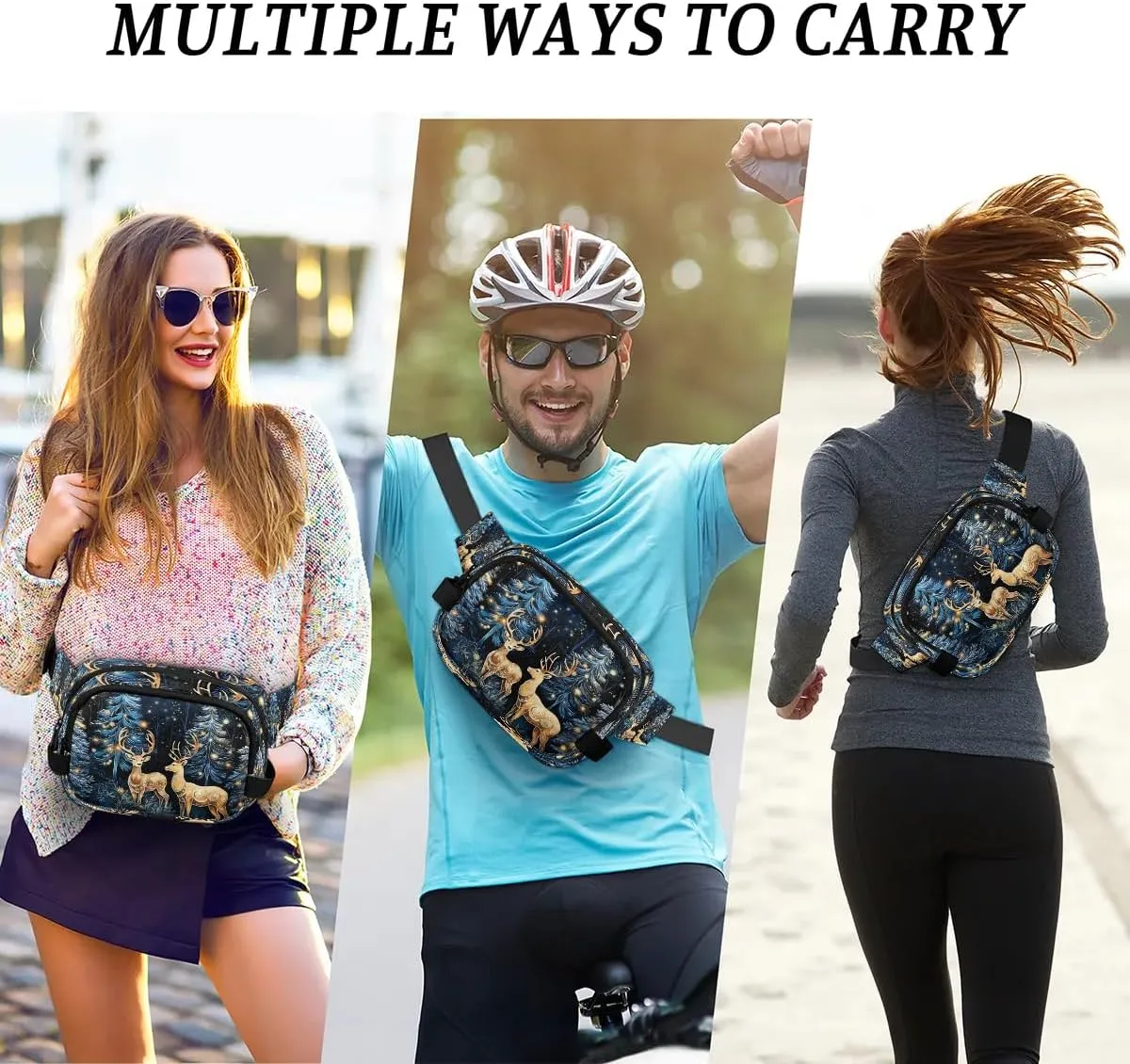 Beautiful Deer Crossbody Bags for Women Trendy Waterproof Fanny Pack with Adjustable Strap Fanny Pack for Travel Shopping Running and Daily Use
