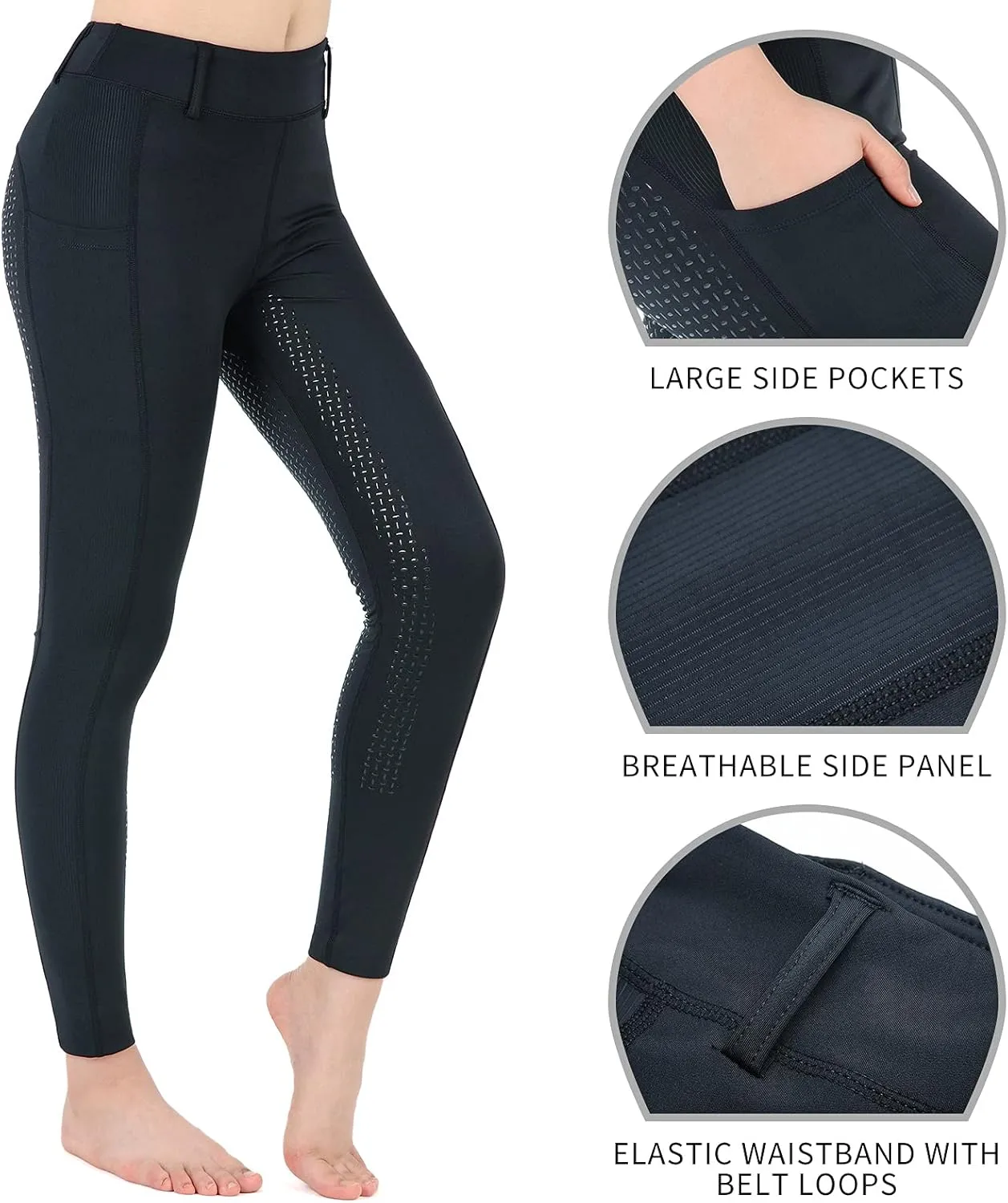 beroy Horse Riding -Pants Women Equestrian-Breeches - Ladies Training Horseback Riding Tights Full Seat Silicone Pockets