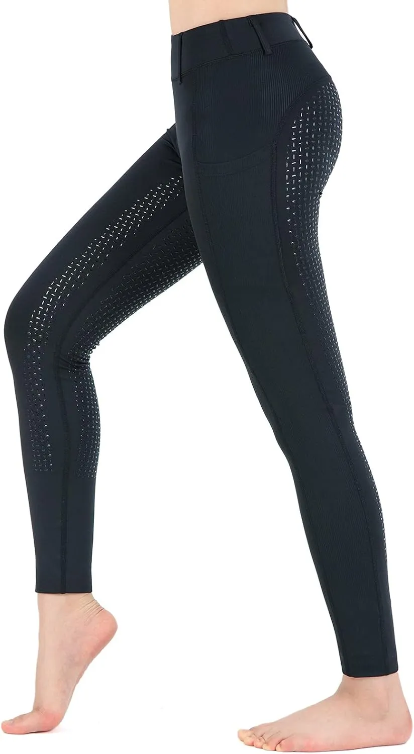 beroy Horse Riding -Pants Women Equestrian-Breeches - Ladies Training Horseback Riding Tights Full Seat Silicone Pockets