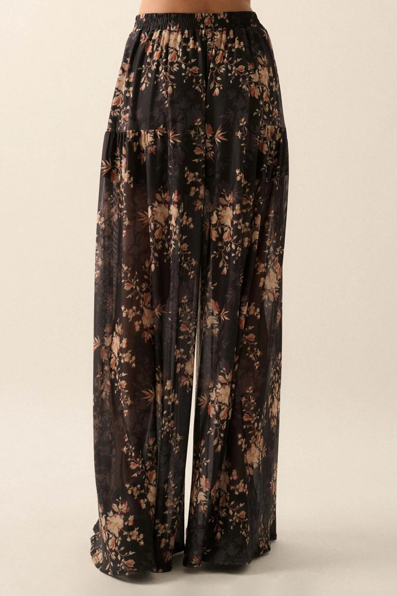 Blooming Whisper Floral Mesh Wide-Leg Pants