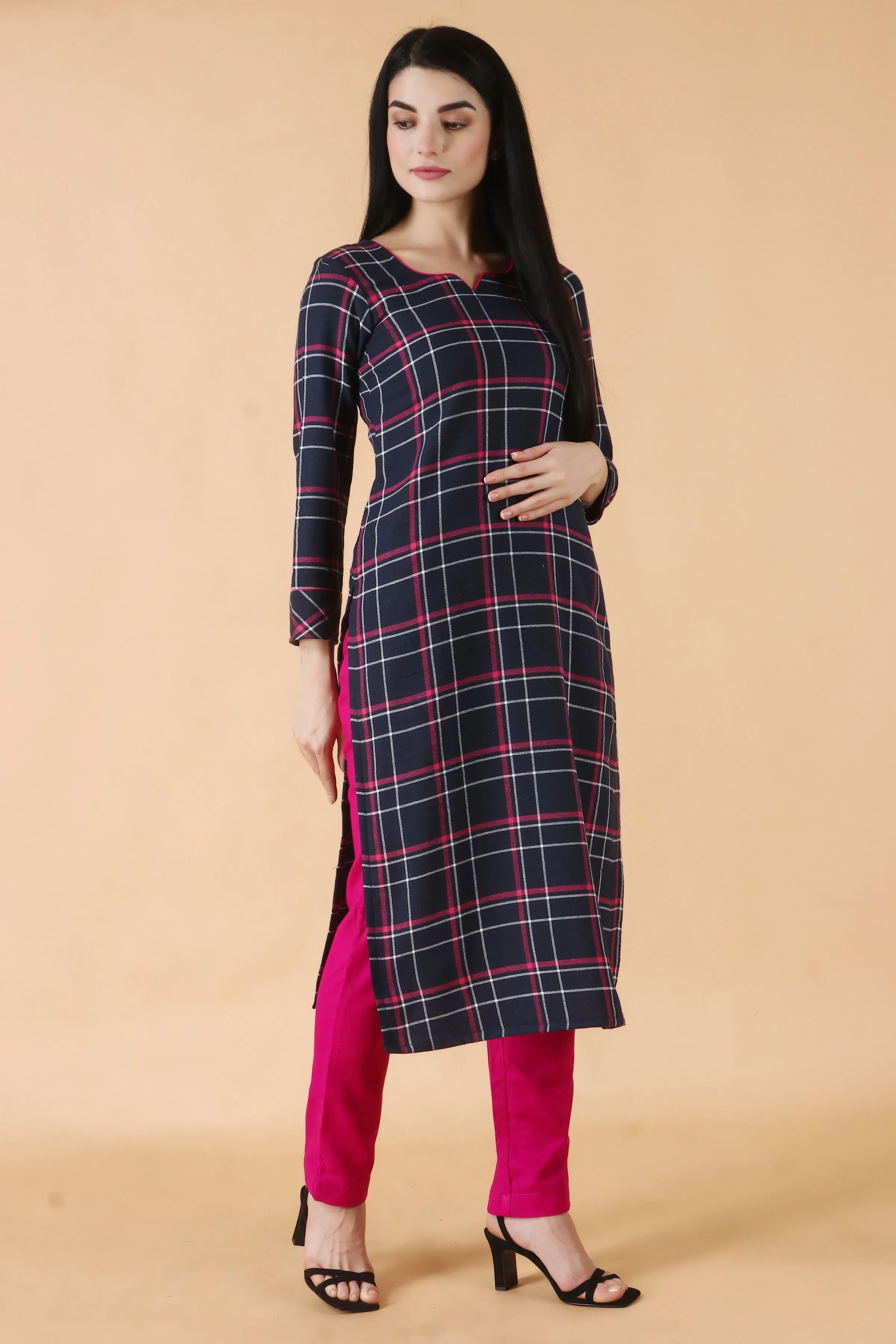 Blue Grid Woollen Kurta Set