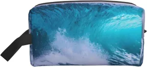 Blue Ocean Wave Print Travel Toiletry Bag - Cosmetic Makeup Pouch for Men and Women, Portable Organizer for Daily Use