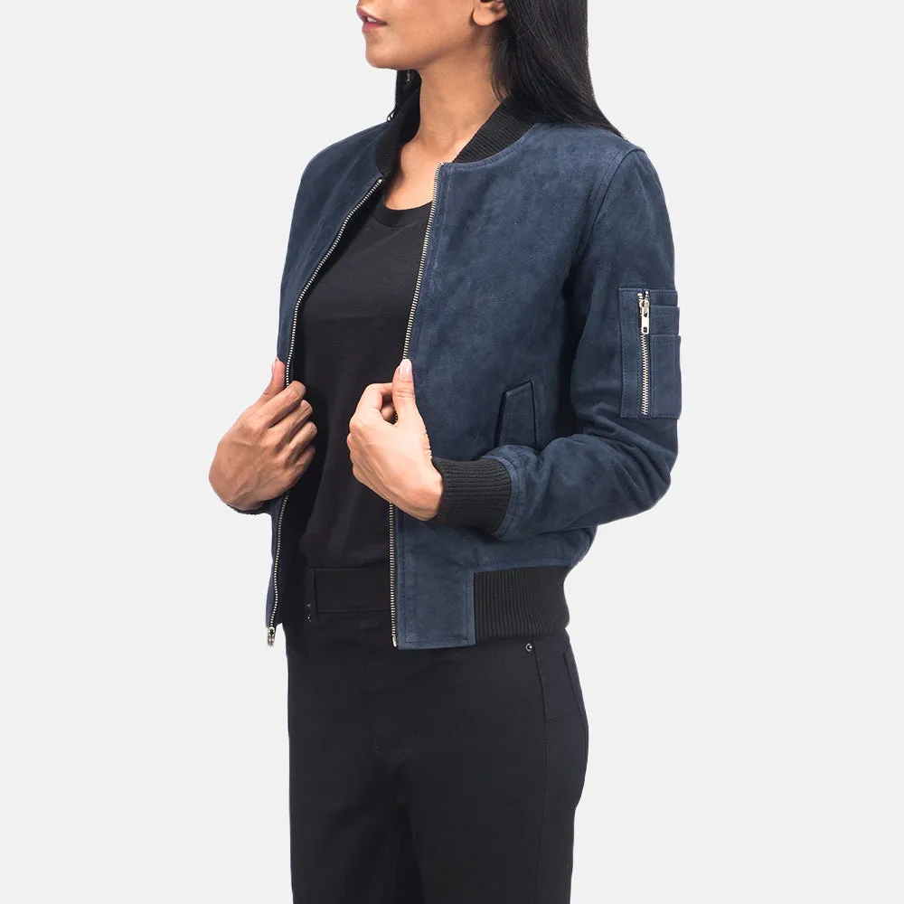 Blue Suede Bomber Jacket