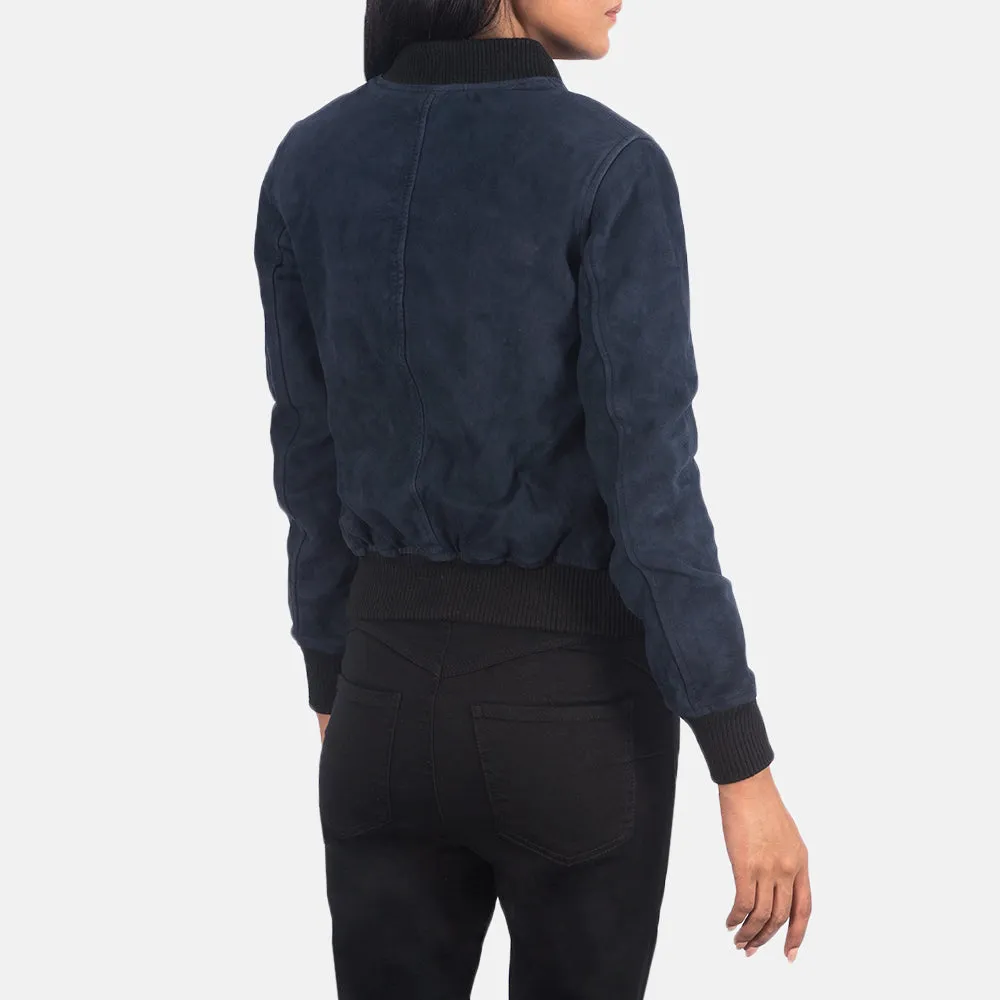 Blue Suede Bomber Jacket