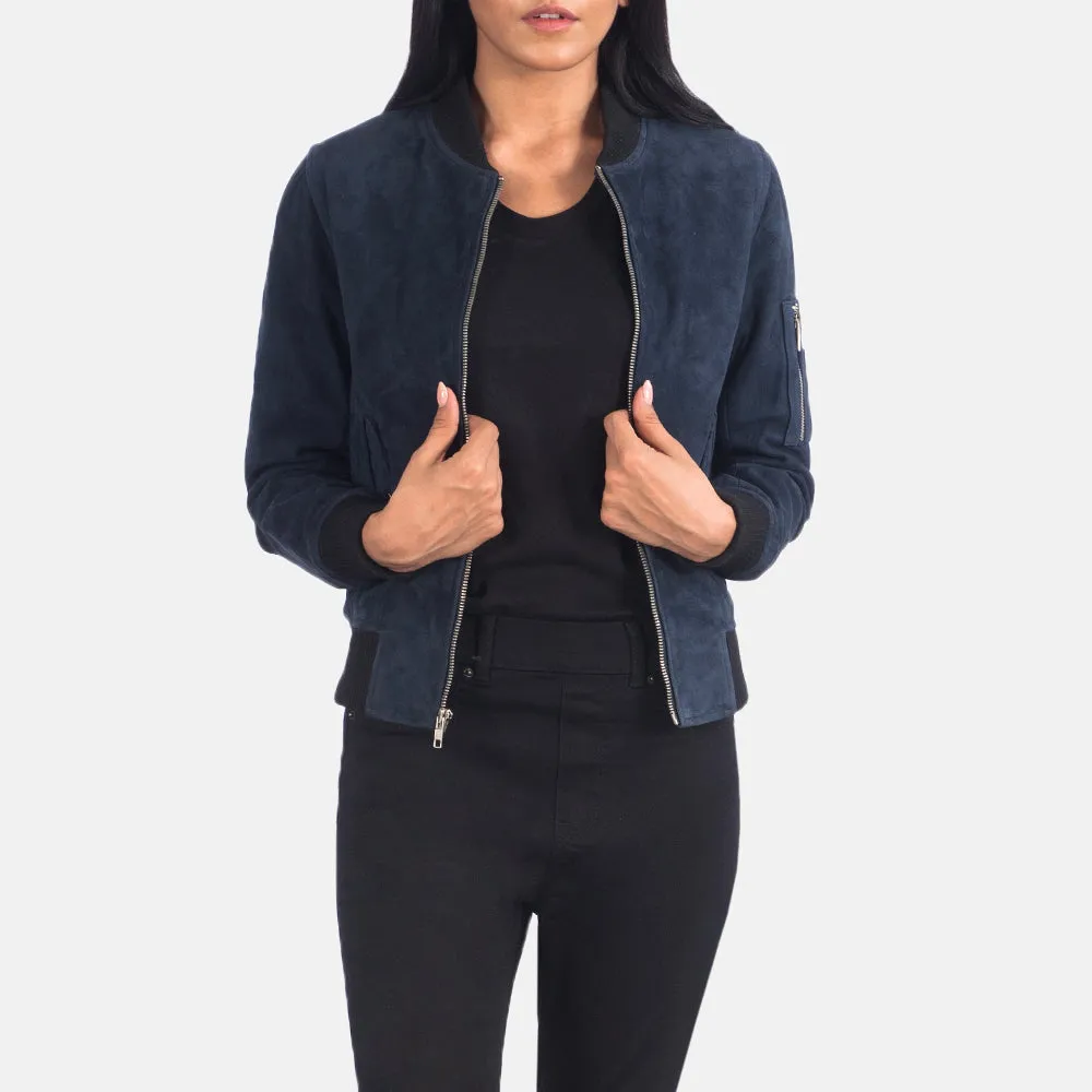 Blue Suede Bomber Jacket