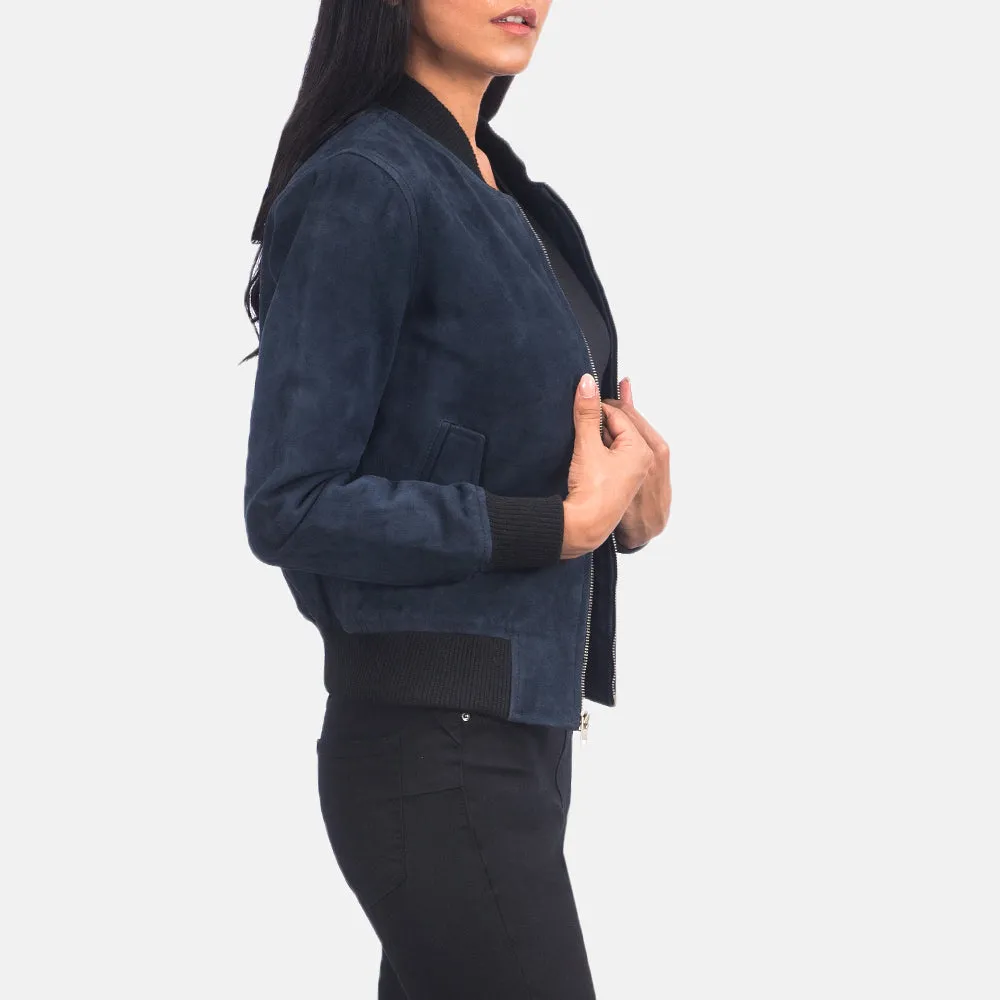 Blue Suede Bomber Jacket
