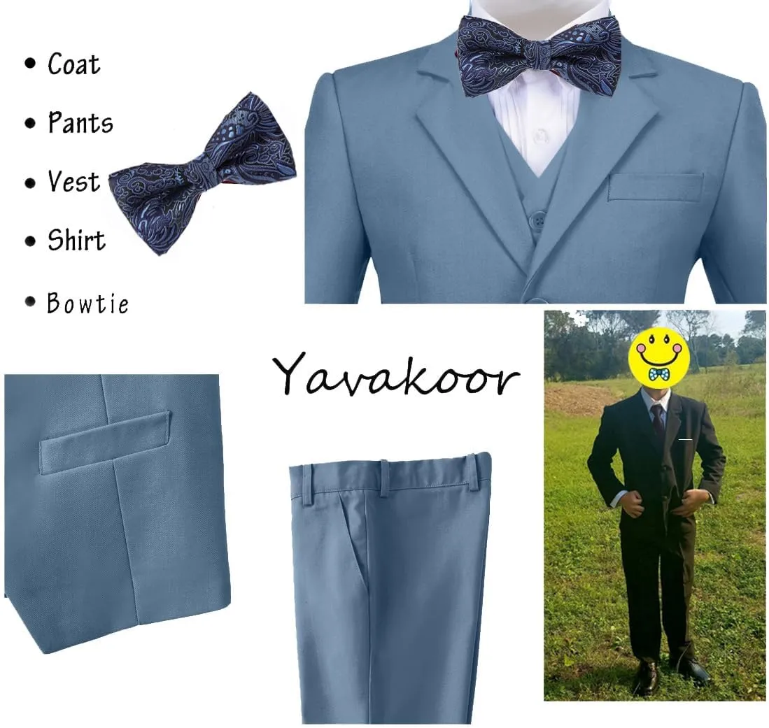 Boy Suits 5 Piece Slim Fit Suit for Kids Toddler Formal Set Wedding Ring Bearer Outfit