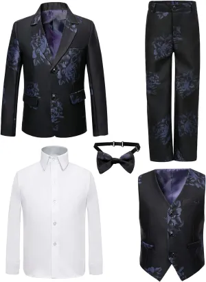 Boy's 5 Pieces Tuxedos Toddler Formal Suits Set Kids Slim Fit Suit for Weddings