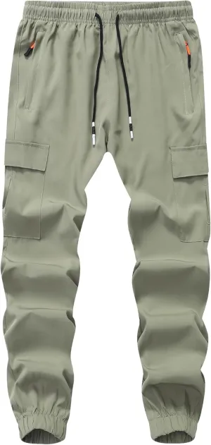 Boy's Cargo Joggers Pants Youth Quick Dry Hiking Lightweight Pants for Sports Outdoor with Zipper Pockets