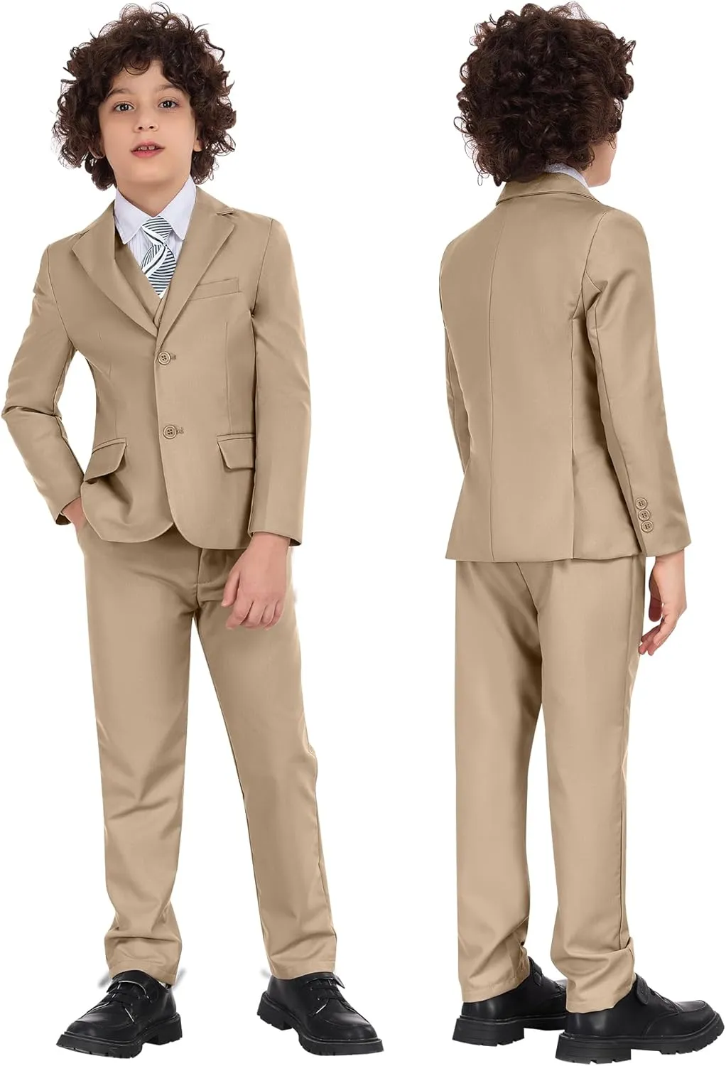 Boys Formal Suit Set Kids 5 Piece Suit Jacket Pants Set with Dress Shirt and Tie Prom Wedding Tuxedo Suits