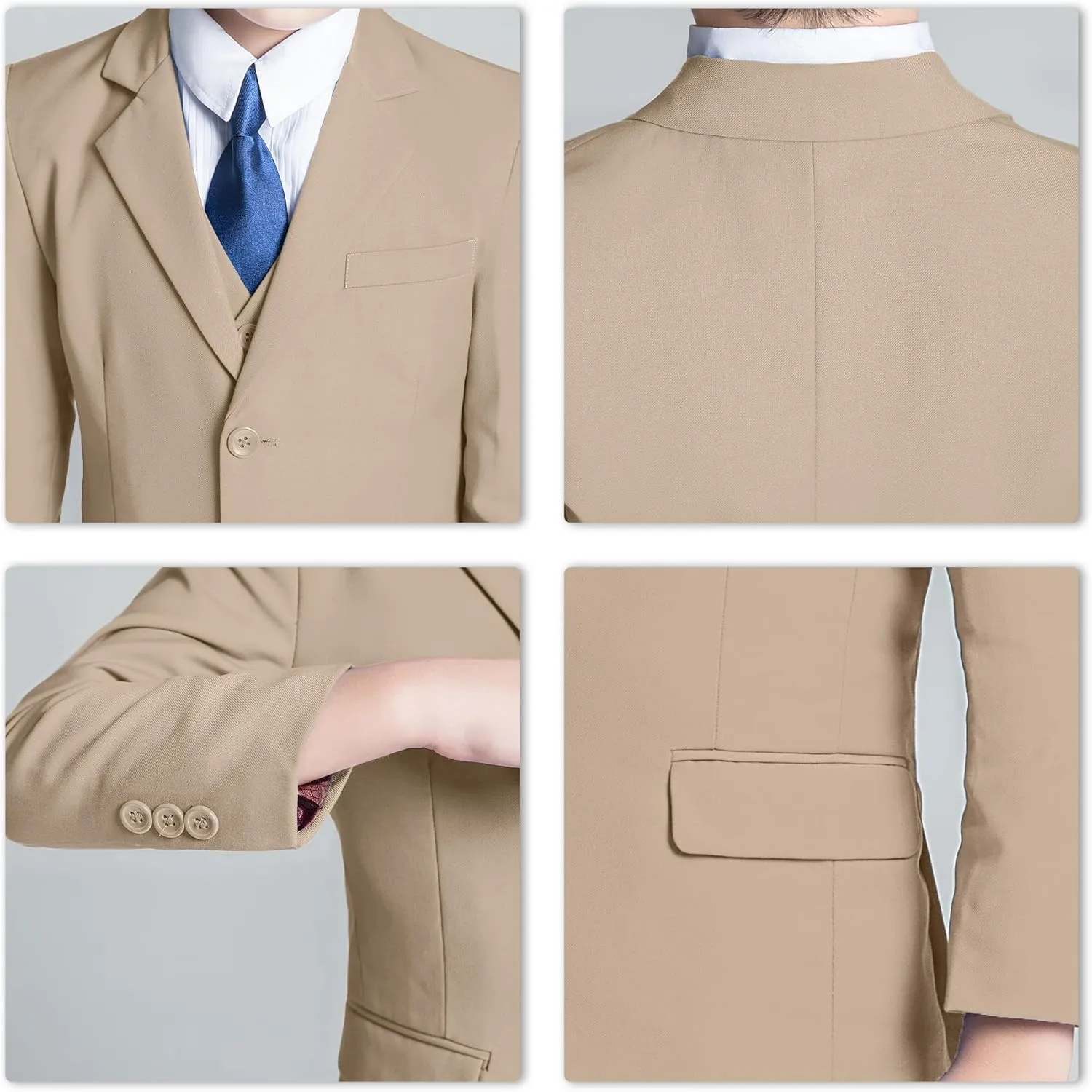 Boys Formal Suit Set Kids 5 Piece Suit Jacket Pants Set with Dress Shirt and Tie Prom Wedding Tuxedo Suits