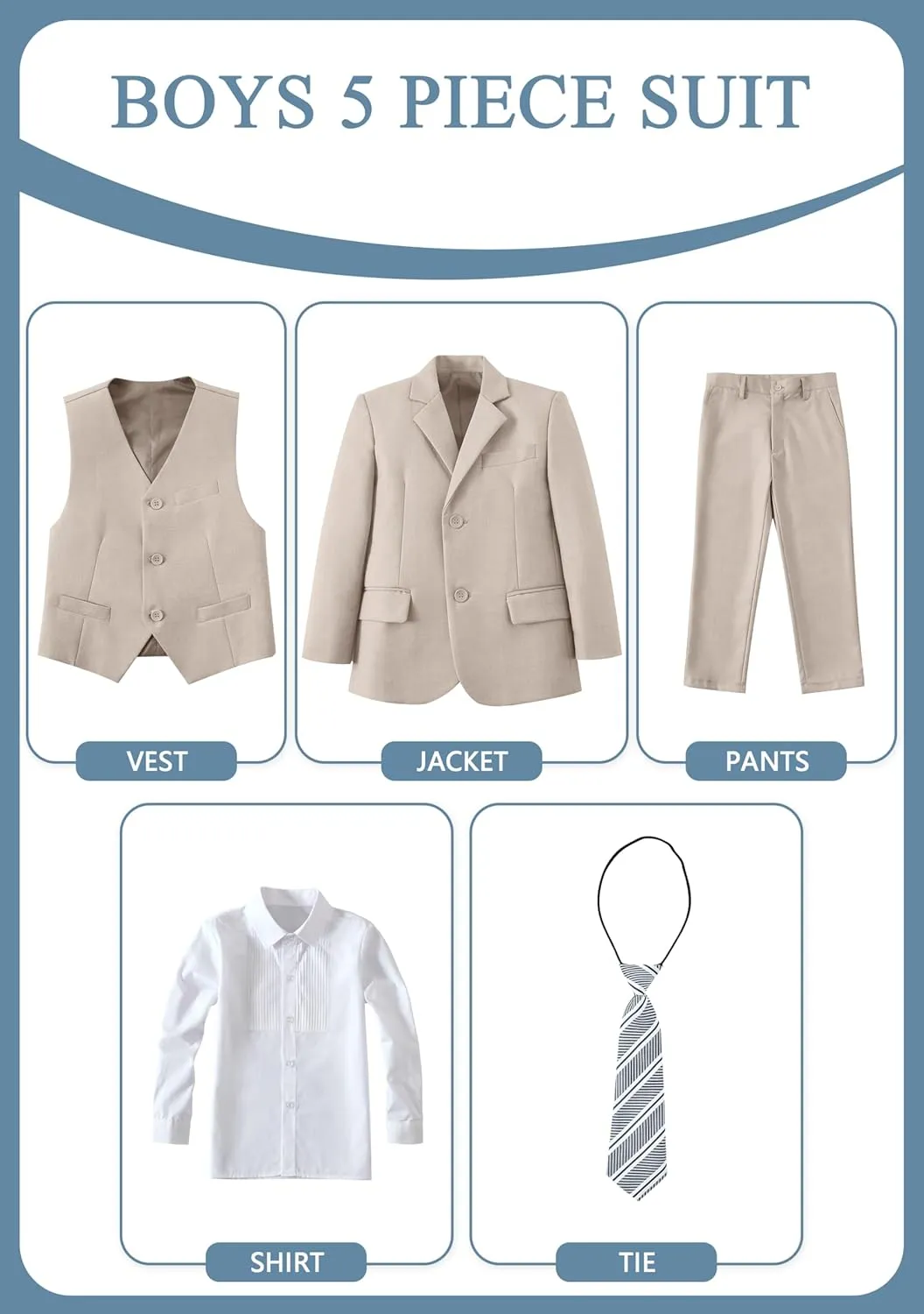 Boys Formal Suit Set Kids 5 Pieces Slim Fit Suits for Wedding Easter Piano Prom Teen Toddler Boy Dress Suit Outfit