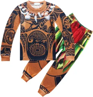 Boys Maui Cartoon Comfy Loose 2-Piece Long Pajama Set Sleepwear