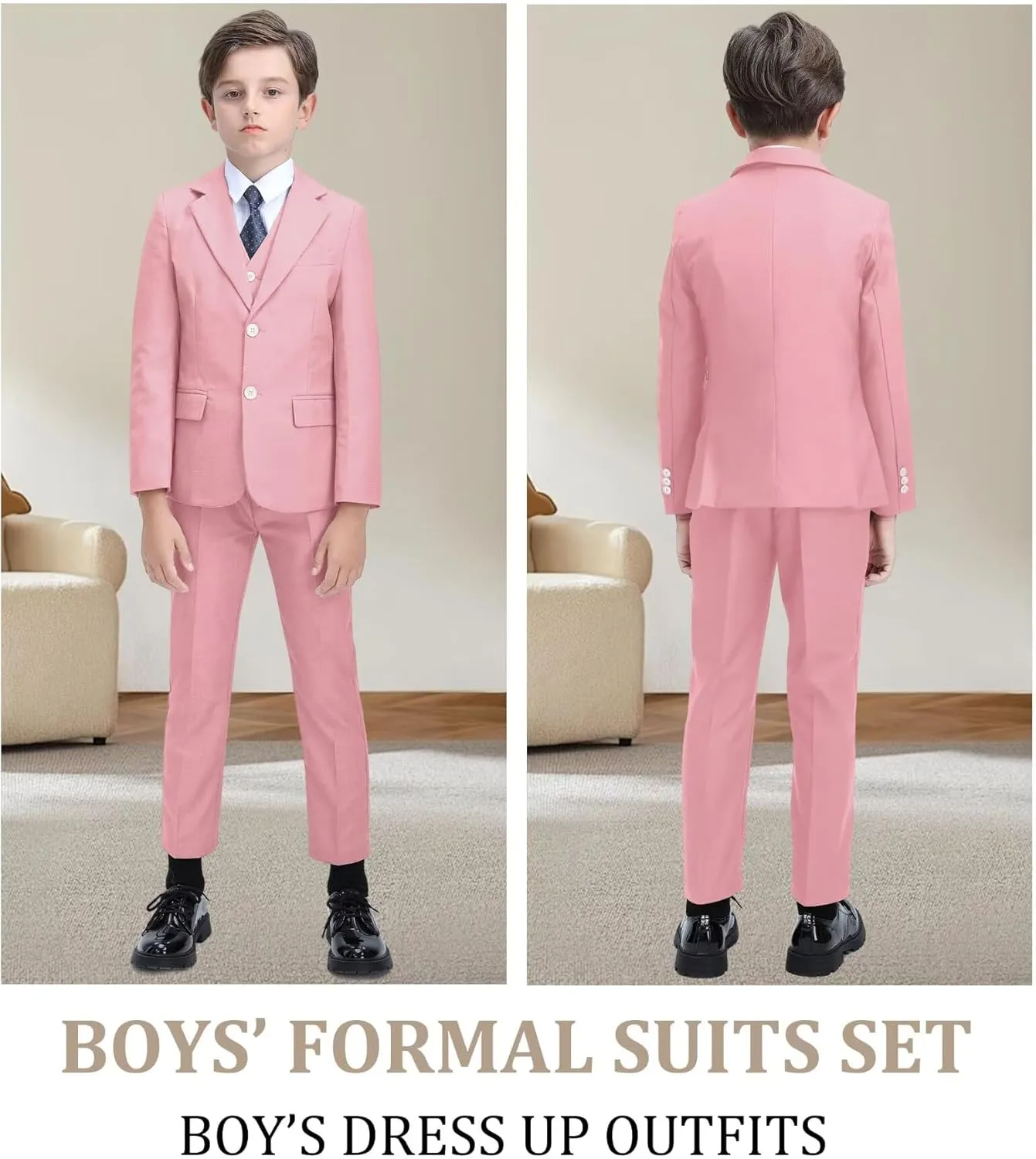 Boys' Suit Kids Formal Tuxedo Suits for Boys Wedding Outfits Dress Vest Pants Suspenders Set Adjustable Waist