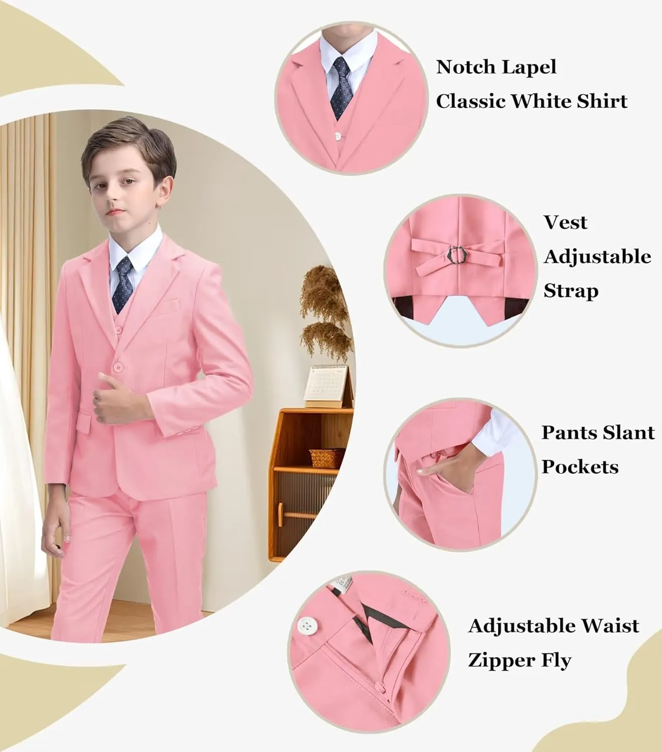 Boys' Suit Kids Formal Tuxedo Suits for Boys Wedding Outfits Dress Vest Pants Suspenders Set Adjustable Waist